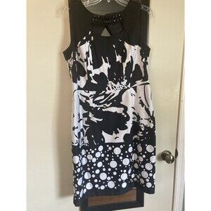 Simon Chang A-line Geometric Dress 10 Black & White Embellished Collar Excellent